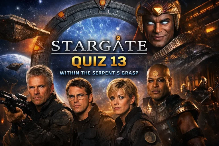 Step into the thrilling finale of Stargate SG‑1 Season 1 with Quiz 13 — Within the Serpent’s Grasp. Test your knowledge of SG‑1’s daring mission aboard Apophis’ mothership, uncover Daniel’s discovery, and relive the tension as Earth faces its greatest threat yet. Perfect for fans who love deep‑cut Stargate trivia and cinematic detail.