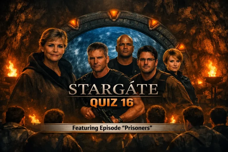Step into the dark depths of Hadante in Stargate – Quiz 16: “Prisoners”, where SG‑1 faces the uncompromising justice of the Taldur and encounters the mysterious Linea, the “Destroyer of Worlds.” This cinematic quiz challenges fans to recall every tense moment of the team’s trial, imprisonment, and daring escape through the Stargate. Explore the moral dilemmas, the ingenuity behind Linea’s volatile power source, and the haunting atmosphere of the automated penal colony. Perfect for Stargate SG‑1 enthusiasts seeking lore‑accurate trivia and immersive storytelling, this quiz captures the essence of Season 2’s most chilling episode. Test your knowledge, relive the suspense, and prove your command of Stargate history in this definitive fan challenge.