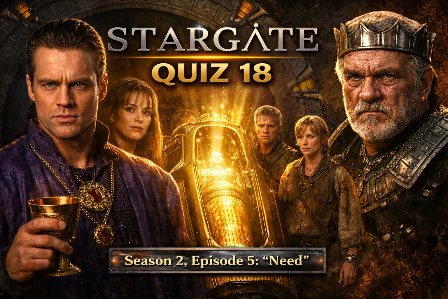 Test your Stargate knowledge with Quiz 18, inspired by Season 2 Episode 5 ‘Need’. Explore Daniel’s sarcophagus addiction, Shyla’s rule, and SG‑1’s peril in the mines—challenge awaits!